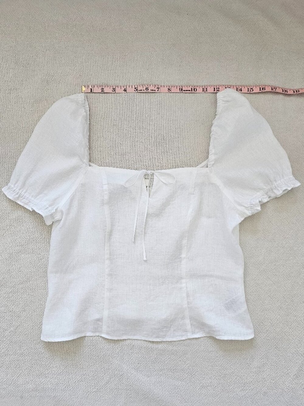 H&M White Linen Blend Smocked Peasant Top - Size L - Picture 10 of 12